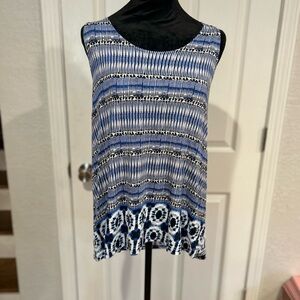 Rose & Olive White Blue Sleeveless Blouse Size Large